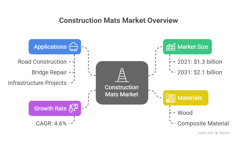 Construction Mats Market: Valued at $1.3 Billion in 2021, Projected to Reach $2.1 Billion by 2031 with a CAGR of 4.6%